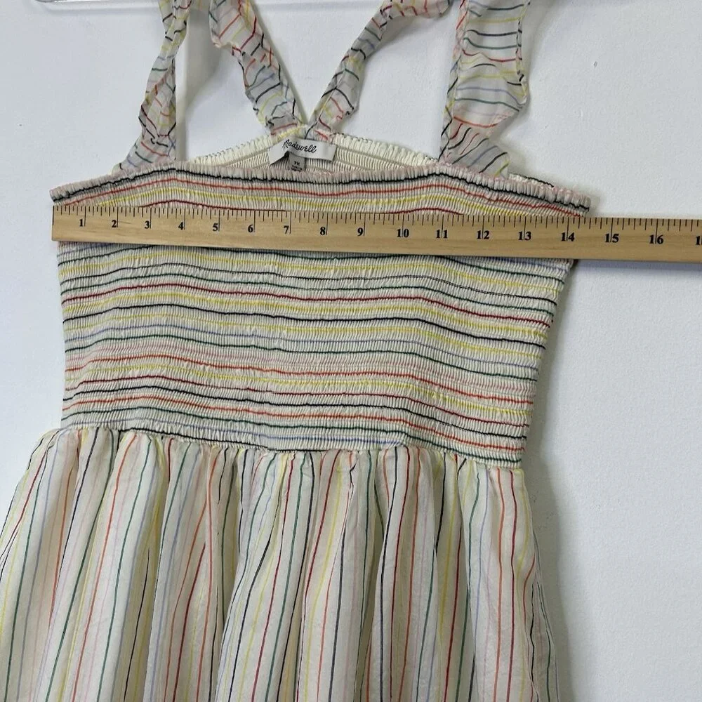 Madewell Smocked Rainbow Stripe Midi Dress Women’s Size Medium‎ Petite PM - Picture 5 of 9